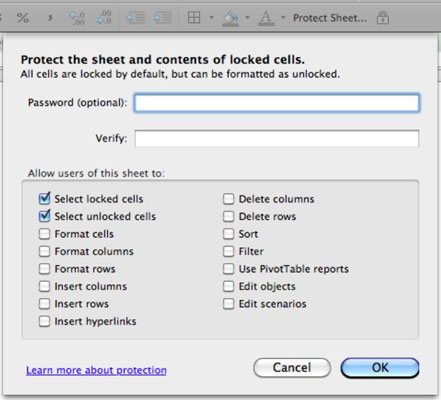 office 2011 for mac protect sheet
